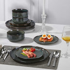 Herogo 6 Pieces Stoneware Dinnerware Set Service for 2, Dinner Plates and Bowls Sets, Double Reactive Glaze Dishes Set for Kitchen, Scratch Resistant, Microwave & Dishwasher Safe, Moss Green