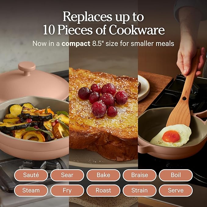 Our Place Mini Always Pan | 8.5" Ceramic Pan with Modular Lid & Beechwood Spatula | Patented 10-in-1 Nonstick, Non-Toxic Cookware Made Without PFAS | Induction & Oven-Safe up to 450°F | Spice