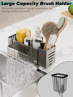 Kitchen Sink Caddy Organizer, Sponge Holder for Kitchen Sink with Upgraded Extra-Wide Drain Board, Efficient Drainage, Stainless Steel with Rust-Resistant Coating