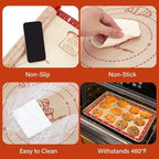 Non-Slip Silicone Baking Mat - 32x24 inch Extra Thick Pastry Mat with Measurements for Sourdough, Macarons, Bread, Pizza, Dough Rolling, Kneading, Oven Mat Heat Resistant to 480°F for Baker