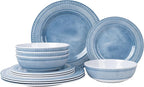 AELS Melamine Dinnerware Set of 12 Pcs, Dinner Dishes Set for Indoor and Outdoor Use, Melamine Plates and Bowls Set for 4, Dishwasher Safe, Lightweight Unbreakable, BPA Free, Soft Blue