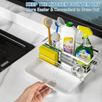 Cisily Stainless Steel Sponge Holder for Kitchen, Sink Caddy Sink Organizer Rack for Kitchen Accessories with Drip Tray, Rustproof and Non-slip, Dish Soap Dispenser Countertop Organizer