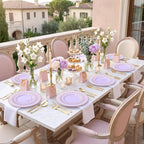 WDF Partyware 175PCS Purple Plates Disposable - Lavender Plastic Plates 25Guests Plastic Dinnerware with Rolled Napkins for Birthday/Spring/Baby Shower/Mother's Day