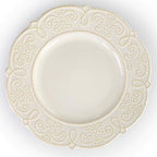 Elama Round Decorated Stoneware Scallop Embossed Dinnerware Dish Set, 16 Piece, Luna