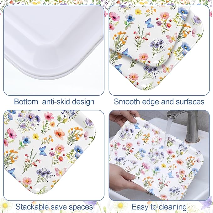Vesici 3 Pcs Spring Wildflower Serving Trays 13 x 10 Inch Colorful Floral Melamine Platters Reusable Rectangular Serving Dishes for Wedding Bridal Tea Party Sharing Snacks Fruit Dessert Candy