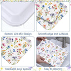 Vesici 3 Pcs Spring Wildflower Serving Trays 13 x 10 Inch Colorful Floral Melamine Platters Reusable Rectangular Serving Dishes for Wedding Bridal Tea Party Sharing Snacks Fruit Dessert Candy