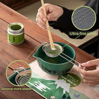 Clay&Fire Matcha Whisk Set，9 Pcs Ceramic Matcha Set, 15 OZ Matcha Bowl with Spout and Whisk，Matcha Kit for Friend, Ideal Gift for Matcha Lover（Dark Green）