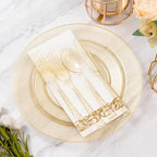 Goodluck 175 Pieces Dinnerware Set for 25 Guests, Plastic Plates Disposable for Party, Include: 50 Gold Glitter Plastic Plates, 25 Paper Napkins, 25 Cups, 25 Gold Glitter Silverware Set