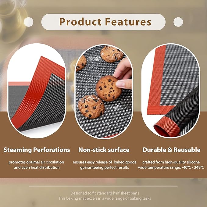 Professional Silicone Bread Baking Mat Non Stick Oven Liner Perforated Steaming Mesh For Half Sheet Size(11-4/5" x 15-3/4")