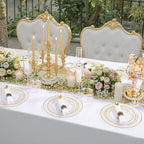 Ciaell 350PCS Clear Plastic Plates with Gold Trim for 50 Guests,Includes 100 Plastic Plates, 50 Pre Rolled Napkins with Gold Silverware, 50 Cups, Disposable Dinnerware Set for Wedding & Party