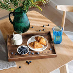 17 Inch Burnt Wood Serving Tray with Handles - Large Wooden Tray for Ottoman, Breakfast in Bed, Dinner, Coffee Table - Decorative Brown Rectangular Tray for Living Room Entryway and Kitchen Decor
