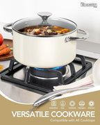 MICHELANGELO Pots and Pans Set Non Stick - Titanium Cookware Set Non Toxic Ceramic Coating, 8-Pcs Nonstick Pots and Pans with Ergonomic Handle, Dishwasher Safe & Induction Compatible, Cream