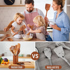 Wooden Spoons for Cooking, 9 PCS Teak Wood Cookware Utensil Set - Smooth Finish, Non-Stick, Comfortable Grip, Heat Resistant Kitchen Utensils Gift Box