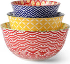 Metahom Ceramic Mixing Bowls for Kitchen, Colorful Nesting Bowls, Large Serving Bowls for Prepping, Baking, Mixing, Salad, Microwave Dishwasher Safe, 3.7/2.3/1.4 Qt, Set of 3