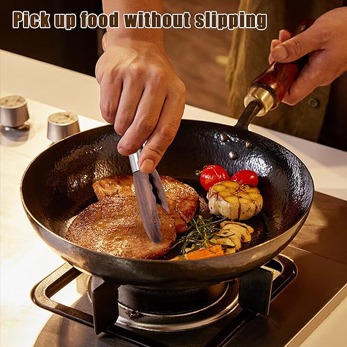 3Pcs Wooden Tongs for Cooking 7" 9" 12" Wooden Salad Tongs Stainless Steel with Hanging Hole and Walnut Wood Tip Wooden Kitchen Tongs, Wooden Tongs for Serving Food BBQ Salad Cooking and Grilling