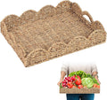 Seagrass Serving Tray with Scalloped Edge and Built-in Handles (17" x 13" x 3")