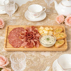 VERTORGAN Bamboo Serving Tray,13.8x7.9 Inch Decorative Trays Platter for Coffee Table,Living Room,Bar,Party,Mini Charcuterie Boards Cheese Board,Home Decor（Natural）