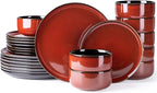 LERATIO Ceramic Dinnerware Sets for 8,Plates and Bowls Sets,Handmade Reactive Glaze Dishes Set,Highly Chip and Crack Resistant | Dishwasher & Microwave & Oven Safe Dishes set,Service for 8-Red(24pc)