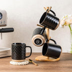 GBhome Coffee Mugs Set of 4, 12oz Handmade Stoneware Coffee Mugs Set with Large Handle for Cappuccino/Latte/Tea/Hot Cocoa, Dishwasher & Microwave Safe, Black
