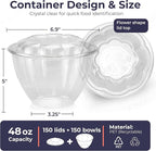 Fit Meal Prep 150 Pack 48 oz Disposable Plastic Clear Salad Bowls with Airtight Lids - To Go for Lunch, Takeout, Party, Catering, Picnic
