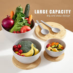 ECOWAY Salad Bowls Set of 3 with Lid & Serving Utensils, Bamboo Fiber Mixing Bowls Set Large Serving Bowls & Storage Set with Bamboo Lid for Salad, Kitchen Eating, Pasta, Popcorn, Chips, Fruit, Grey