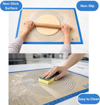 Silicone Pastry Mat with Measurements, 28 x 20 Inch Extra Thick Non-Slip Nonstick XL Baking Mat for Dough Rolling, Kneading, Fondant and Pie, Blue
