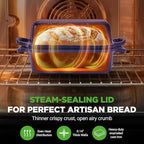 NutriChef 9x5" Enameled Cast Iron Loaf Pan with Lid, Enamel-Coated Baking Loaf Pan for Sourdough, Oven Safe, Nonstick Bread Pan with Silicon Gloves, Dishwasher Safe, Blue