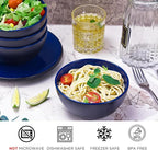 TP 12-Piece Melamine Dinnerware Sets, Plates and Bowls Dishes Set for 4, Break-Resistant & Non-Microwavable, Lightweight Dinner Plates, Black and Blue