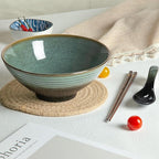 40 oz Ceramic Ramen Bowl Set of 2, Ramen Noodle Bowl with Spoons and Chopsticks 8 Inch Japanese Retro Style Large Soup, Pho, Udon Bowls, Microwave & Dishwasher Safe, Green
