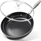 MICHELANGELO Non Stick Frying Pan - 12 Inch Frying Pan Nonstick with Lid, Large Fry Pan Induction Compatible, Black Ceramic Skillet with Lid