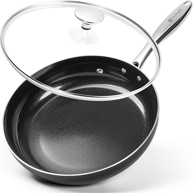 MICHELANGELO Non Stick Frying Pan - 12 Inch Frying Pan Nonstick with Lid, Large Fry Pan Induction Compatible, Black Ceramic Skillet with Lid