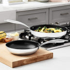 Amazon Basics 2-Piece Non-Stick Stainless Steel Fry Pan Set, Oven Safe, Induction Compatible, Stay-Cool Handles, 10-Inch and 8-Inch
