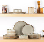 GBHOME 24-Piece Stoneware Dinnerware Set for 8 – Ribbed Ceramic Plates and Bowls, Scratch-Resistant, Microwave & Dishwasher Safe, Reactive Glaze, Celadon Mist
