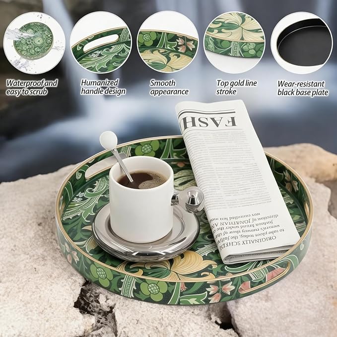 Round Serving Tray with Handles,Modern Ottoman Tray Coffee Table Tray,13 Inch Plastic Trays for Ottoman Coffee Table,Decorative Serving Trays for Living Room
