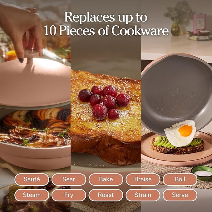 Our Place Always Pan 2.0 | 10.5" Ceramic Pan with Modular Lid, Steamer Basket & Spatula | Patented 10-in-1 Nonstick, Non-Toxic Cookware Made Without PFAS | Induction & Oven-Safe up to 450°F | Spice