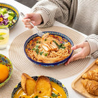 vancasso Pasta Bowls Set of 4, Ceramic Salad Serving Bowls, 42Oz Large Pasta Bowls, 8.7 in Colorful Bowl Plates for Soup, Bohemian Shallow Bowls for Kitchen, Microwave & Dishwasher Safe