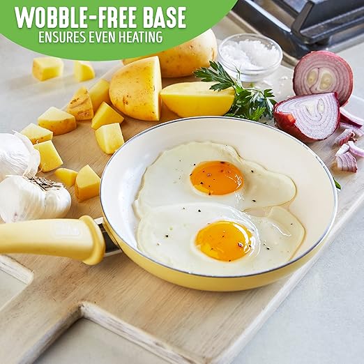 GreenLife Nonstick 8" Frying Pan Skillet, Non-Toxic PFAS-Free Ceramic Nonstick, Dishwasher & Oven Safe, Stay-Cool Handles, Wobble Free, Yellow