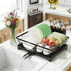 Simple Trending Dish Drying Rack for Kitchen Counter, Sink Organization and Storage, Rustproof Dish Drainer with Removable Utensil Holder, Drainboard, 12''W x 17''L, Black