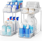 2 Pack Large Pull Out Bathroom Organizers and Storage,2 Tier 12.8″ Tall Sliding Kitchen Under Sink Organizer for Cleaning Products Storage,Acrylic Clear Bathroom inder Sink Organizer,Undersink Storage