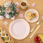 WDF Partyware 175PCS Pink plastic Plates - Pink Disposable Plates 25Guests Disposable Dinnerware Sets with Rolled Napkins for Wedding/Birthday/Baby Shower/Mother's Day