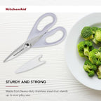 KitchenAid All Purpose Kitchen Shears with Protective Sheath Durable Stainless Steel Scissors,Dishwasher Safe,Soft Grip Comfort Handle,8.72 Inch,Lavendar Cream,(Pack of 2)