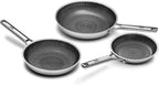 Nonstick Frying Pan Set, Non-Toxic Tri-Ply Hybrid Ceramic Skillet 3 Piece, 8, 10 & 12 Inch Stainless Steel Pans, PFAS/PFOA/PTFE Free, Metal Utensil Safe, Dishwasher & Oven Safe, Upgraded Version