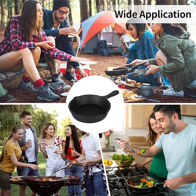 OMISTAR 20 Pack 4 inch Cast Iron Skillet, Mini Nonstick Frying Pan with Oil Brush and Sponge, Single Serve Egg Pan Long Handle Omelet Pan, Grill Safe