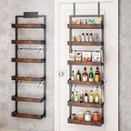 bukfen Over the Door Pantry Organizer, 6-Tier Adjustable Wooden Basket Kitchen Pantry Door Organization and Storage, Heavy-Duty Metal Hanging Kitchen Spice Rack, D6.3 x W17.71 x H50.60 inch, 1 Pack