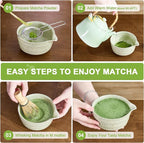 7Pcs Matcha Whisk Set - Matcha Bowl with Spout, Bamboo Whisk (Chasen), Holder, Stainless Sifter, Tea Scoop, Tea Towel, Scoop Rest. Full Japanese Ceremony Matcha Kit, Ideal Gift for Tea Fans (Green)