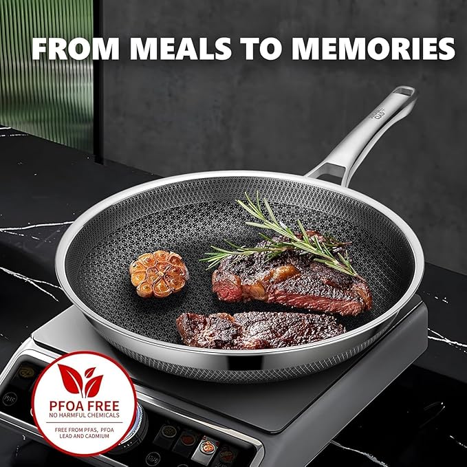 Non Stick Frying Pans Set, Hybrid Pans Set Nonstick (10 pcs), Pan for cooking, PFOA Free Kitchen set, Dishwasher and Oven-Safe Cookware Sets, Stainless Steel Skillets
