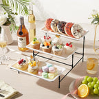 Lifewit 3 Tier Serving Tray, 30 x 17 cm/12 x 6.5 White Plastic Tiered Food Serving Platters, Tiered Tray Stand for Party with Black Collapsible Metal Stand, Dessert Display Stand for Cookies/Crackers