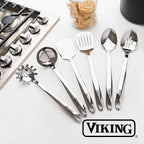 Viking Kitchen Utensils Set, 6 Piece Stainless Steel Cooking Utensil Set, Includes Spatulas, Spoons, Pasta Fork, and Deep Ladle, Hollow Forged, Silver