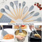 19 PCS Kitchen Cooking Utensils Set, 11 Pieces Silicone Cooking Utensils Set 6 Pieces Sharp Stainless Steel Gray Knife Set with 1 Piece Cutting Board, Ideal for Apartment