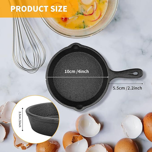 4 Inch Mini Cast Iron Skillet Set of 6, Black Small Cast Iron Skillet, Nonstick Small Frying Pan for Indoor and Outdoor Restaurant Kitchen